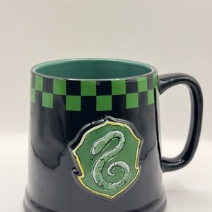 Black and Green Slytherin Mug with Crest and Checkered Pattern